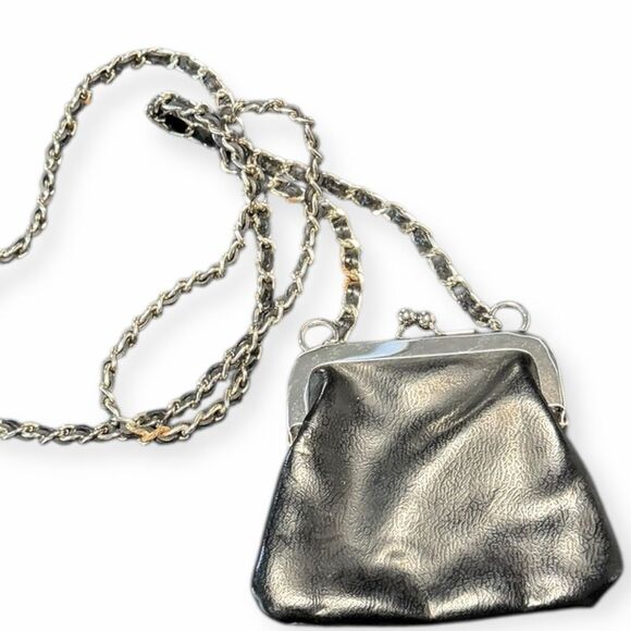 VINTAGE Faux Leather Mini Kiss-Lock Coin Purse Crossbody - Picture 2 of 3